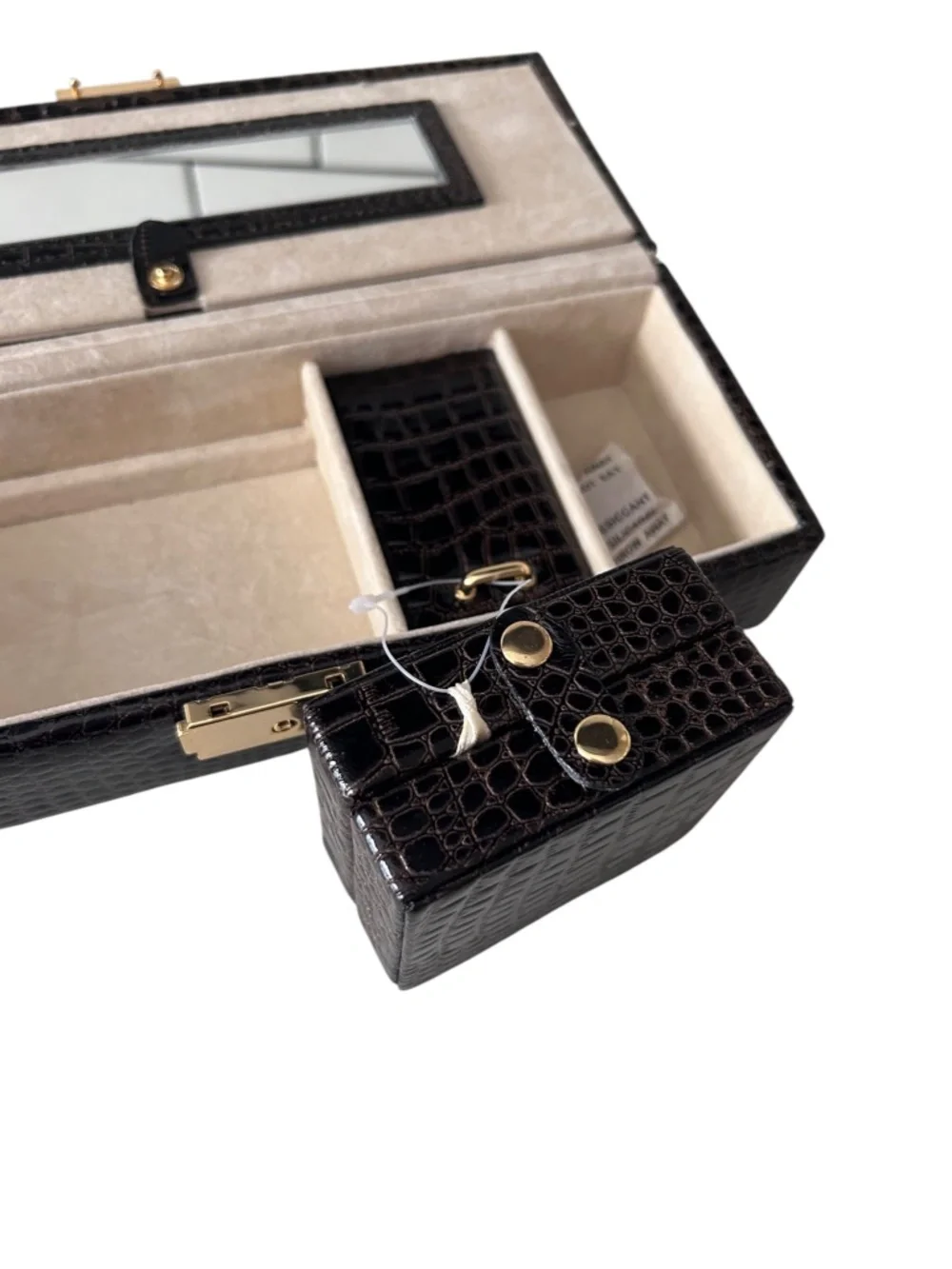 NWOT Alfred Design Keepsake Jewelry Box Genuine Croc Embossed Leather w/ Key